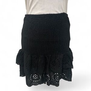 Kiwi + Punch Black Eyelet Skirt Medium 100% rayon EUC